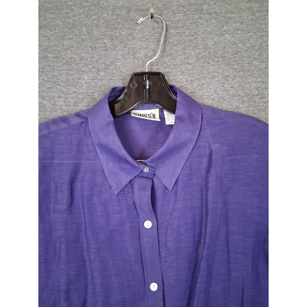 Chicos Womens Shirt Large 1 Purple Silk‎ Linen Blend Lightweight Resort Coastal